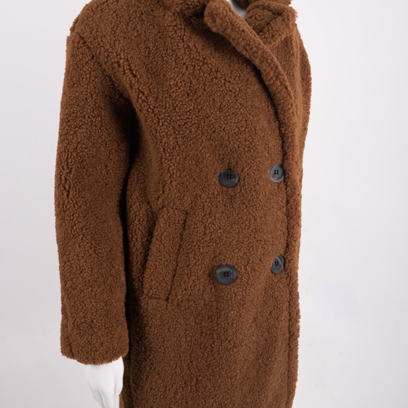 Bershka Zara Womens Teddy Coat Brown Shearling new - Picture 5 of 8